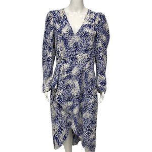 Express Women's Long Sleeve Blue Splattered V-Neck High-Low Dress Size L